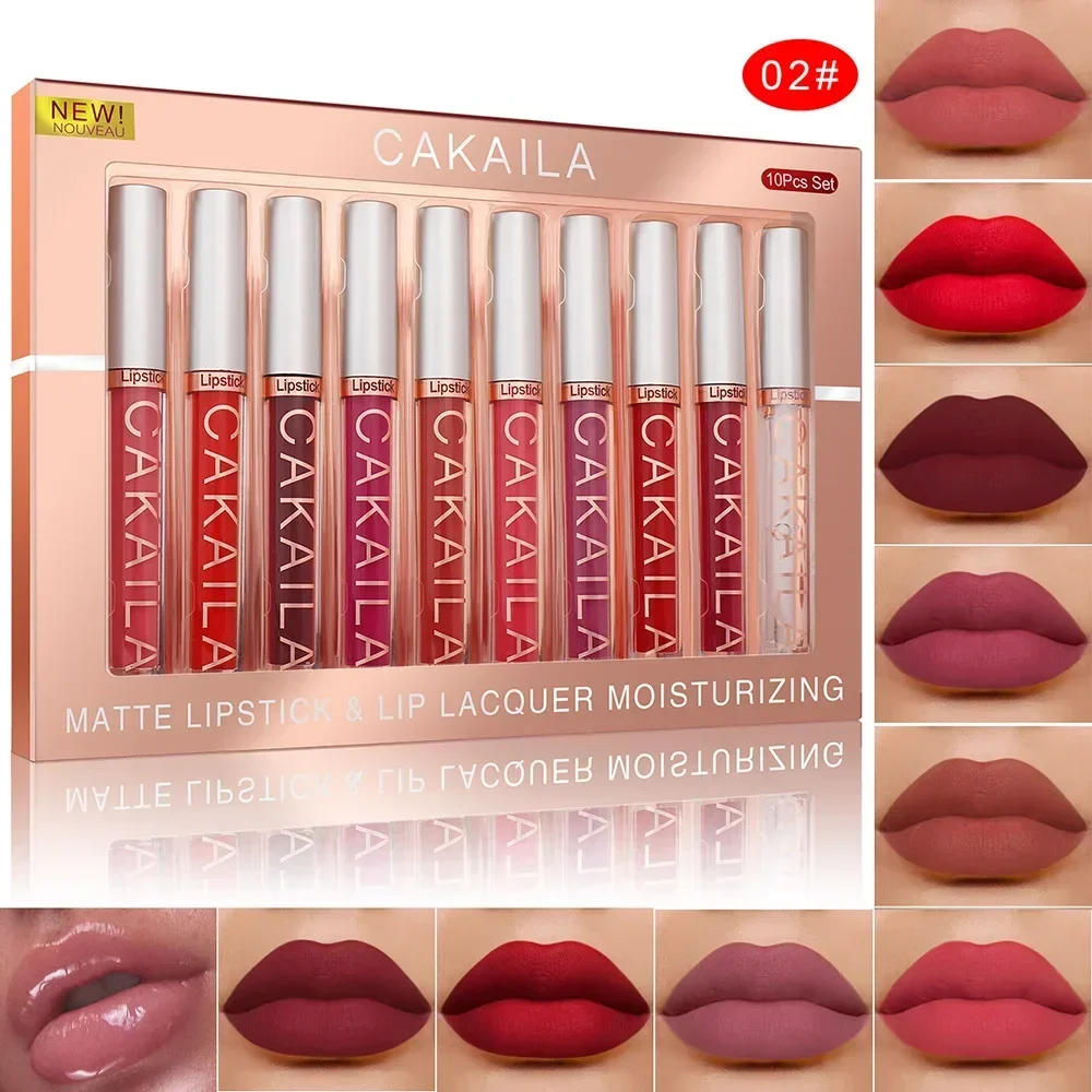 thumbnail image 1 of KACAILA 6/10 Colors Lipstick Set Velvet Matte Liquid Lip Gloss Non Stick Cup Waterproof Long Lasting Female Make Up of Gift Set, 1 of 5