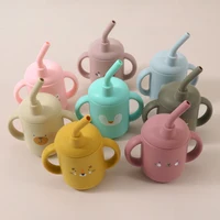 Portable Baby Feeding Bottle Cup Silicone Sippy Cups Children Leakproof Drinking Cups Cartoon Pattern Infant Straw Drinkware 2