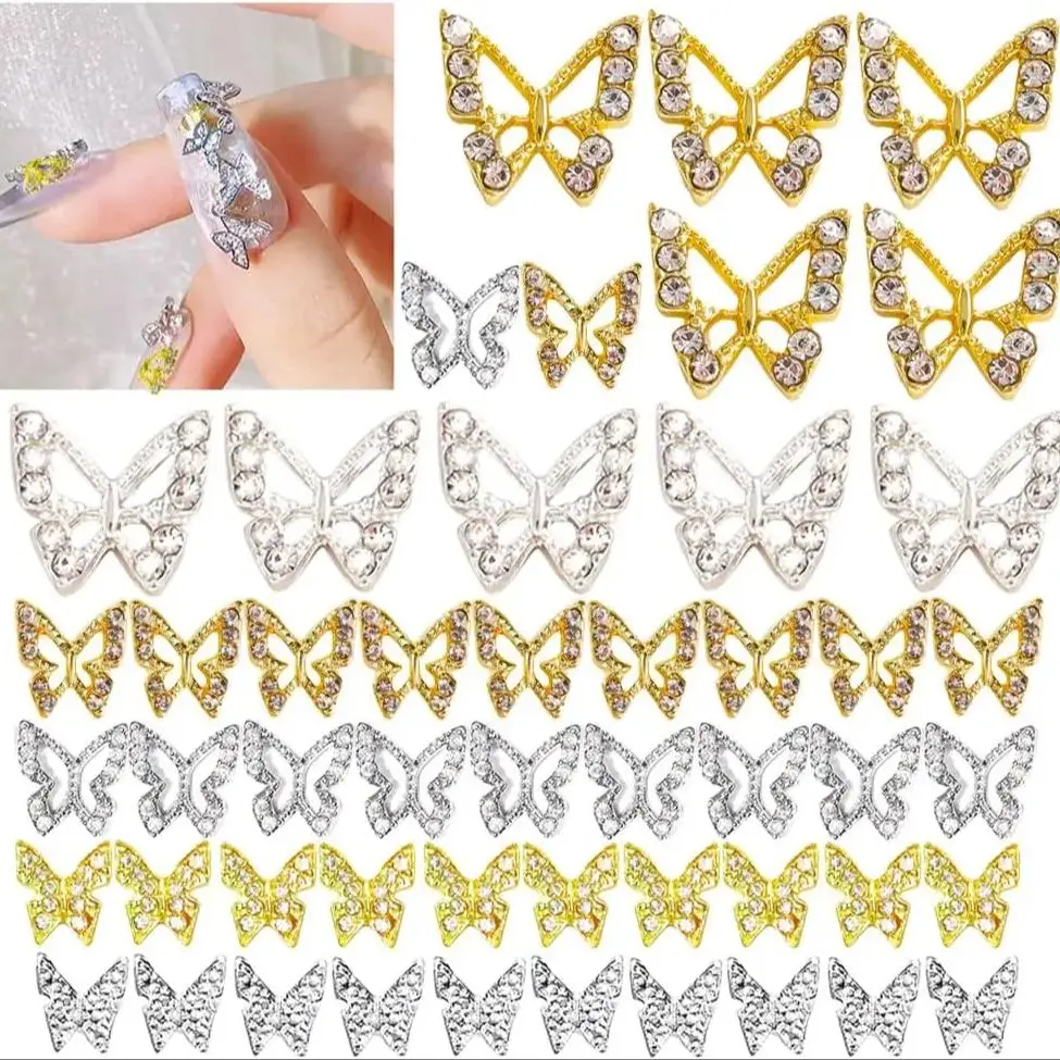 

Nail Charms Butterflies, 50 Pieces 3D Gold Diamond Butterfly Nail Rhinestones, Butterflies Gems Stones for DIY Nail Decoration