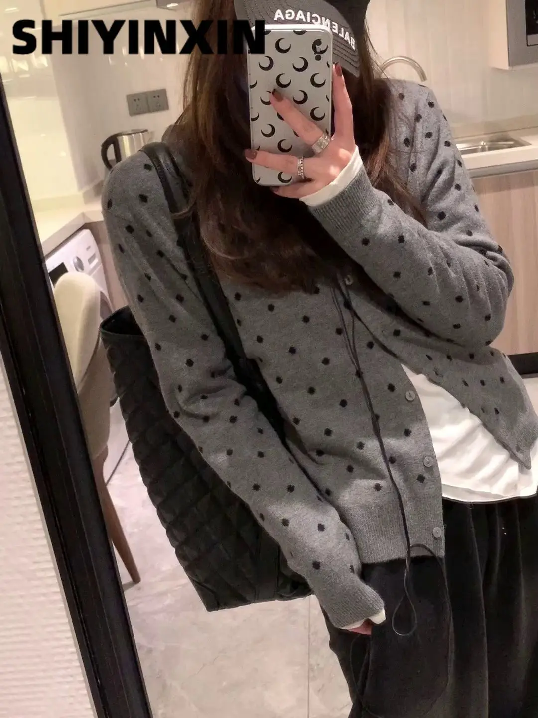 폴카 도트 O넥 긴팔 니트 가디건, 올매치 뜨게 아우터, 여성 의류, 한국 패션 상의, 신상