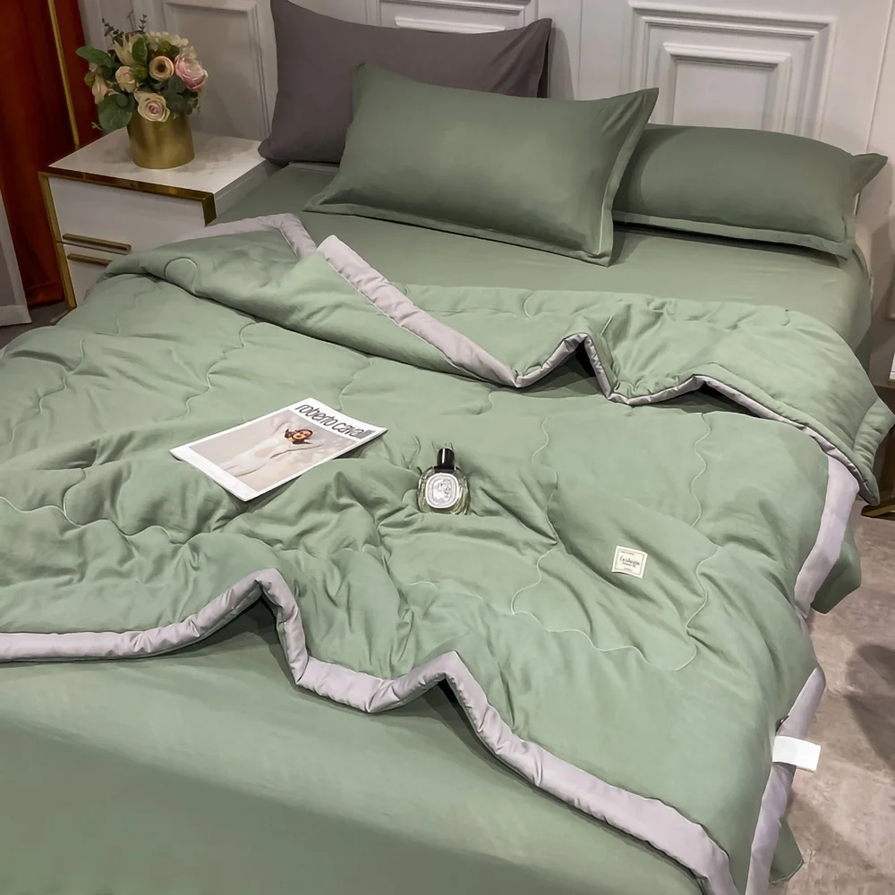 Summer Quilt Zomer Airconditioning Quilt Gewassen Katoen Gooi Deken Quilten Dunne Dekbed Cooling Dekbed Gewatteerde Quilt Effen Kleur