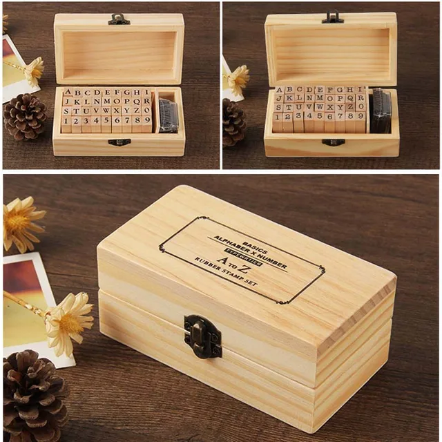 Self Inking Number Letter Stamp School Stationery Wood Rectangle Kids Number Seal Diary Decoration DIY Handmade 1Set with box 6
