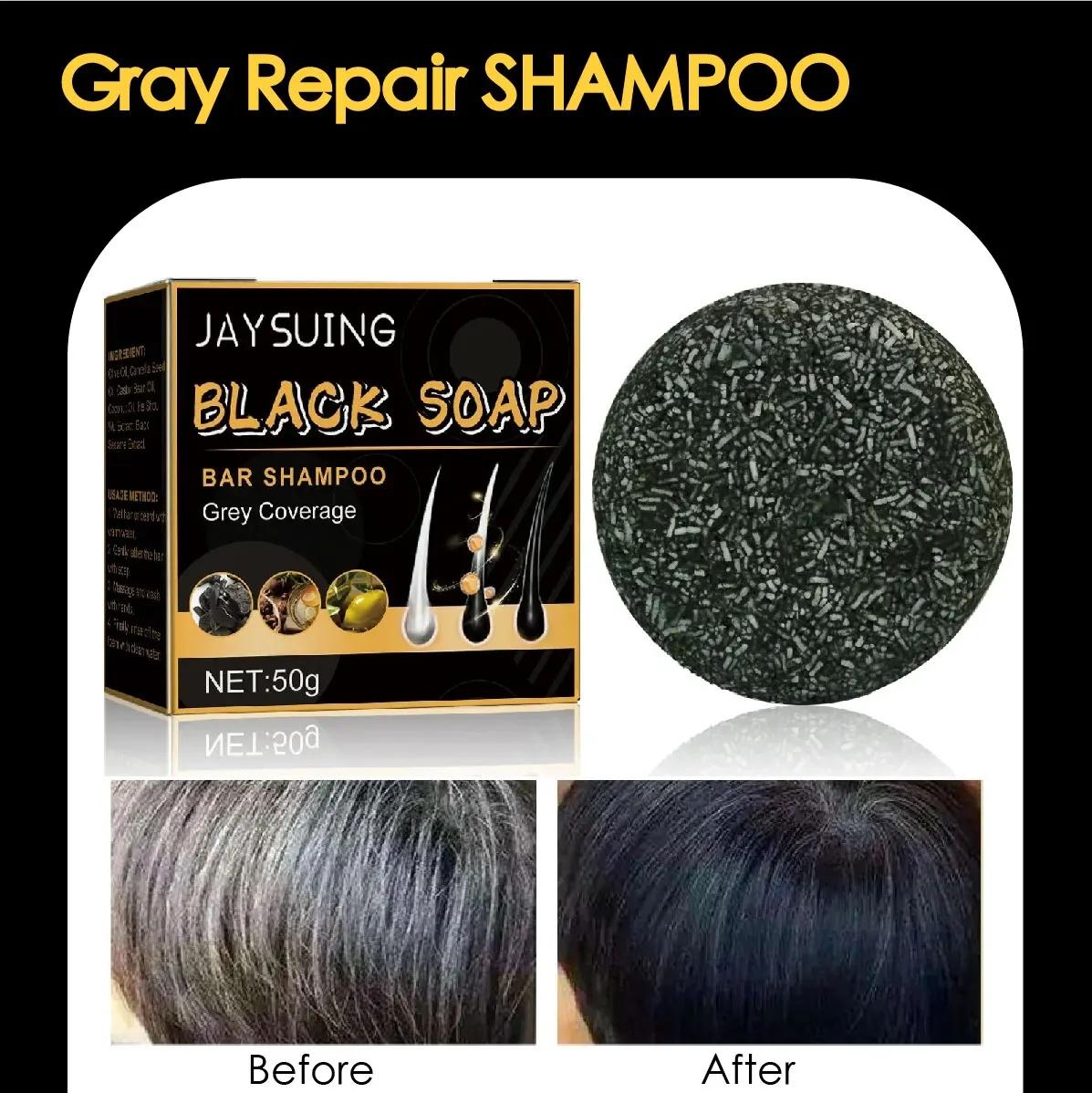 1/3 PCS Repair Gray White Hair Color Bamboo Charcoal Shampoo Treatment Smoothing Nourishing Anti Dandruff Natural Darkening Soap