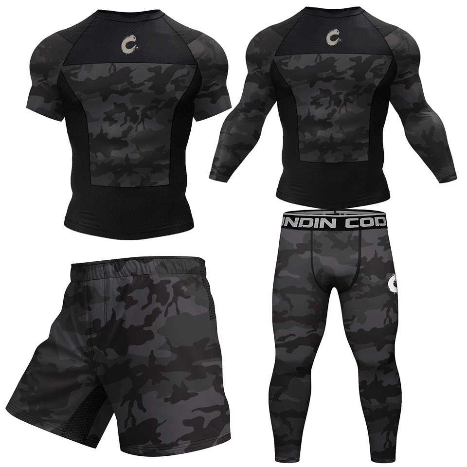 Mens Black No Gi BJJ Jiu Jitsu Set - MMA Shorts  Compression Rashguard