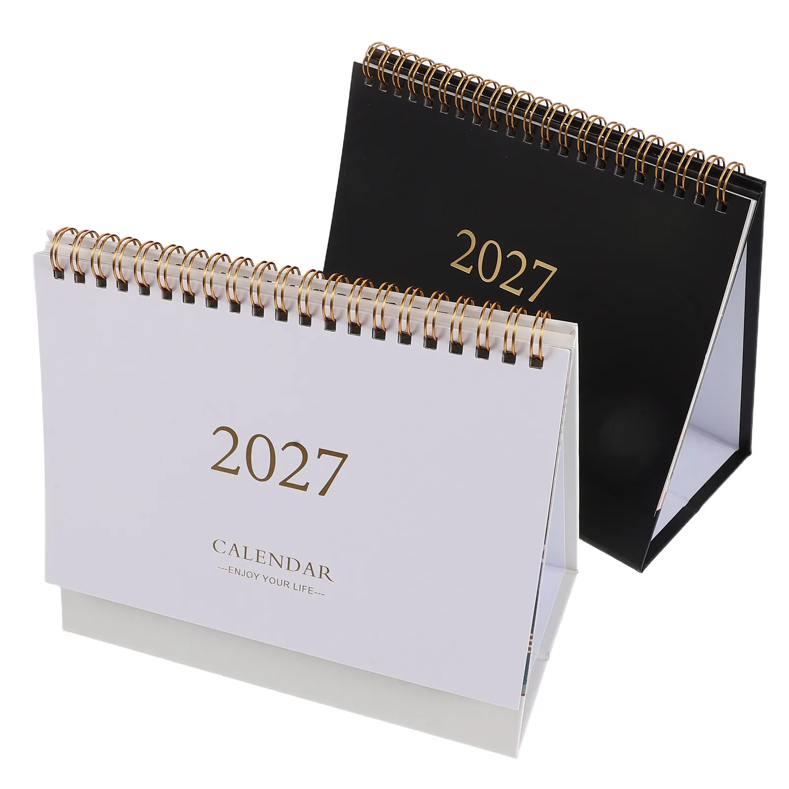 2Pcs 2027 미니 테이블 달력 컴팩트 나선형 바인딩 연간 플래너 비즈니스 학교를 위한 현대적인 우아한 장 책상 달력