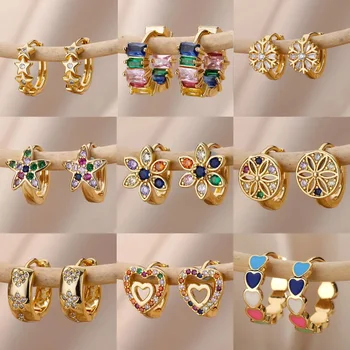 여성용 레인보우 지르콘 귀걸이, 스테인리스 스틸 후프 귀걸이, 2024 신상 트렌드, 럭셔리 미학적 액세서리, 쥬얼리