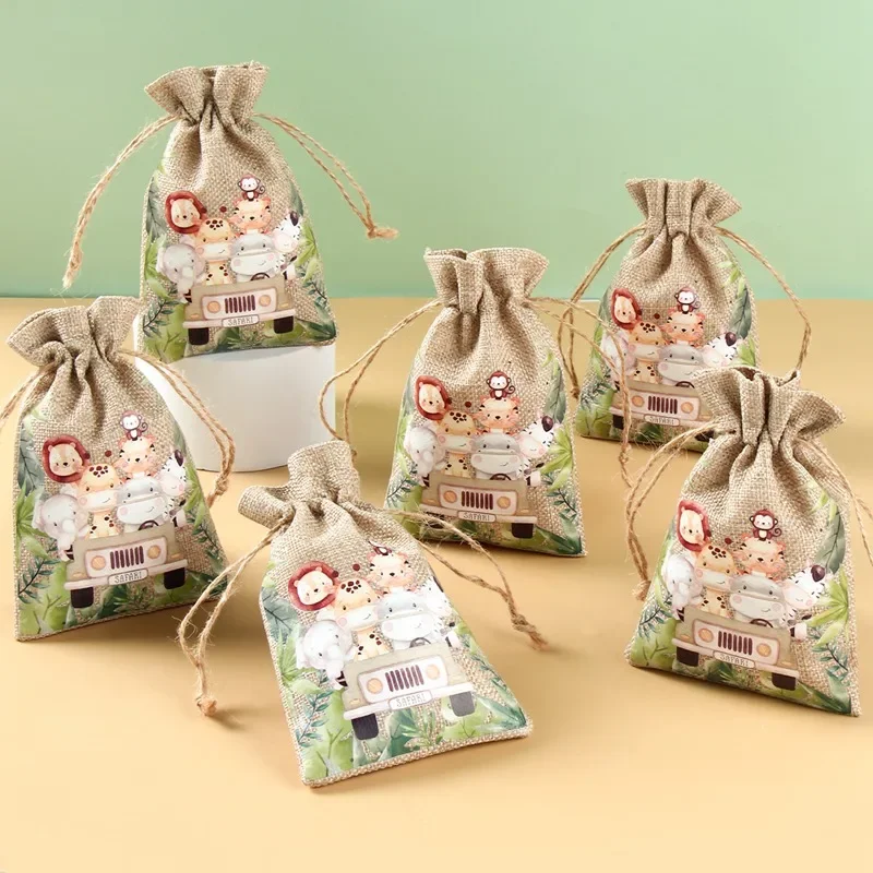 VIKAMA 10 Stück Geschenktüten für Kinder, Dschungeltiere, Süßigkeiten, Kekse, Verpackungsbeutel, Safari, Baby-Geburtstagsparty-Dekoration – Detail 3