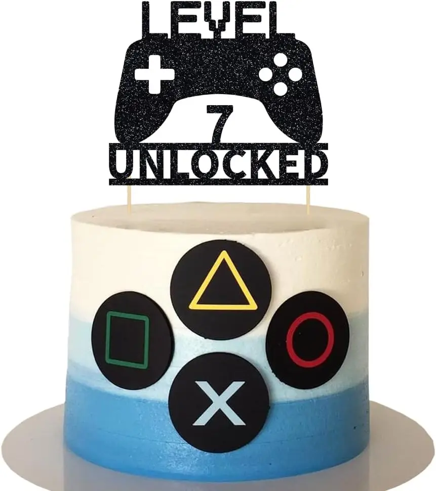 1 Packung, entsperrter Kuchenaufsatz der Stufe 7, Videospiel-Kuchenaufsatz, Game-Controller-Kuchenaufsatz für die Dekoration zum 7. Geburtstag
