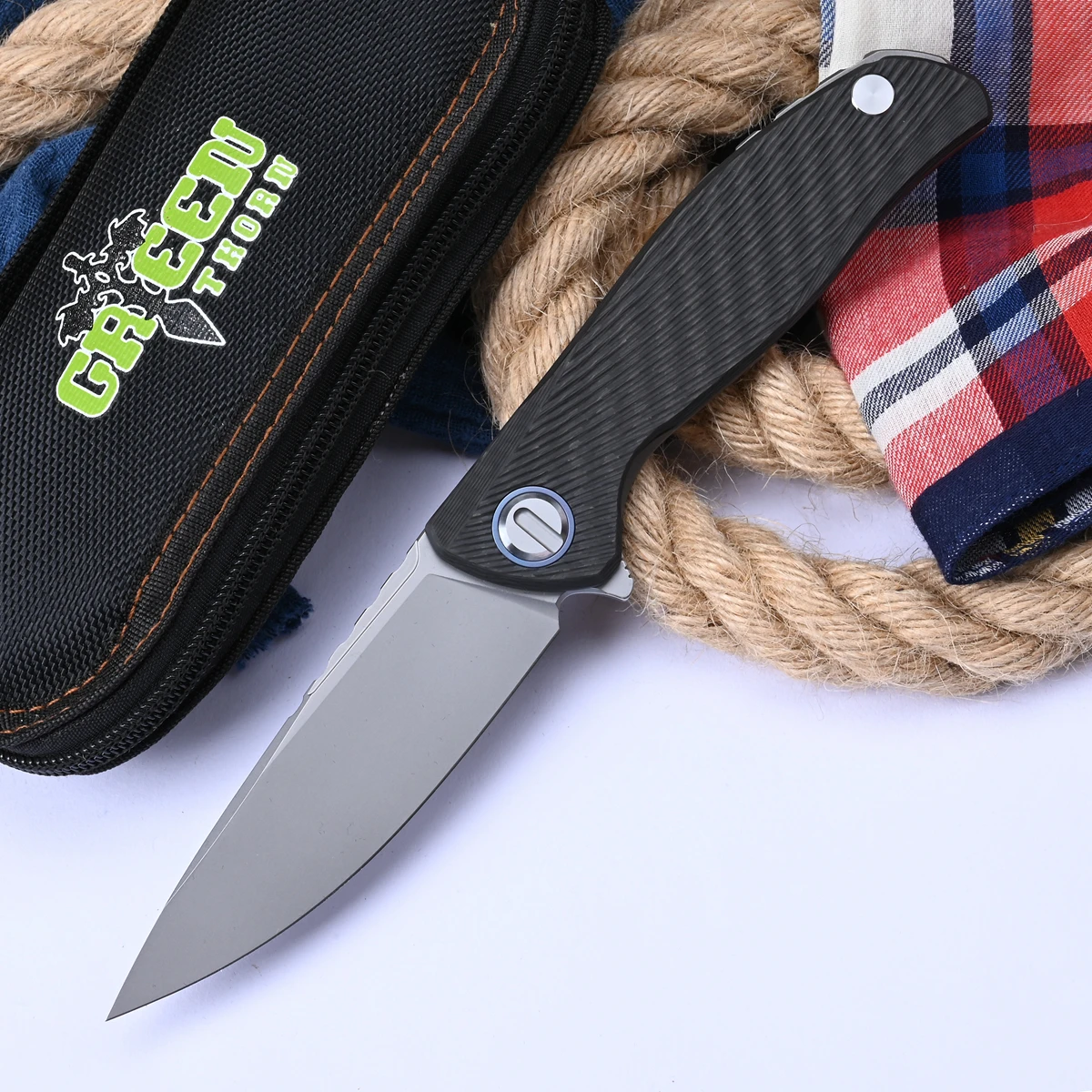 

Green Thorn Custom F95 HATI VG10 Blade Carbon Fiber 3D Titanium Handle Folding Knife Camping Outdoor Survival Tactics Tools