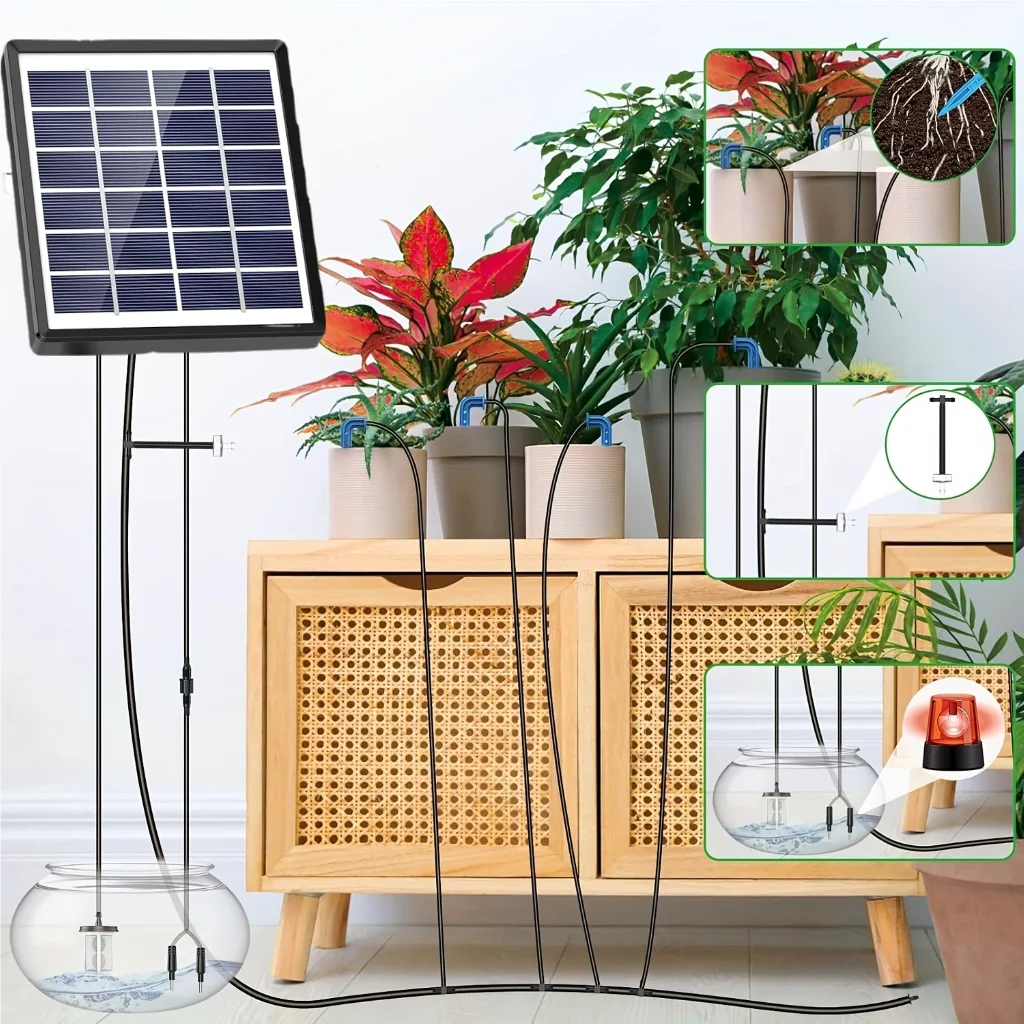 Solar automatic drip irrigation kit, plant watering system, indoor and outdoor garden, suitable for greenhouse, lawn, park, plants irrigation kits, drip irrigation