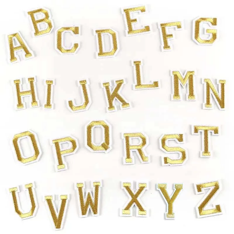 A~Z Gold Alphabet Letters With White Edge Embroidery Applique Iron On  Patches Badges,Thermoadhesive Fabric Clothing Stickers - AliExpress