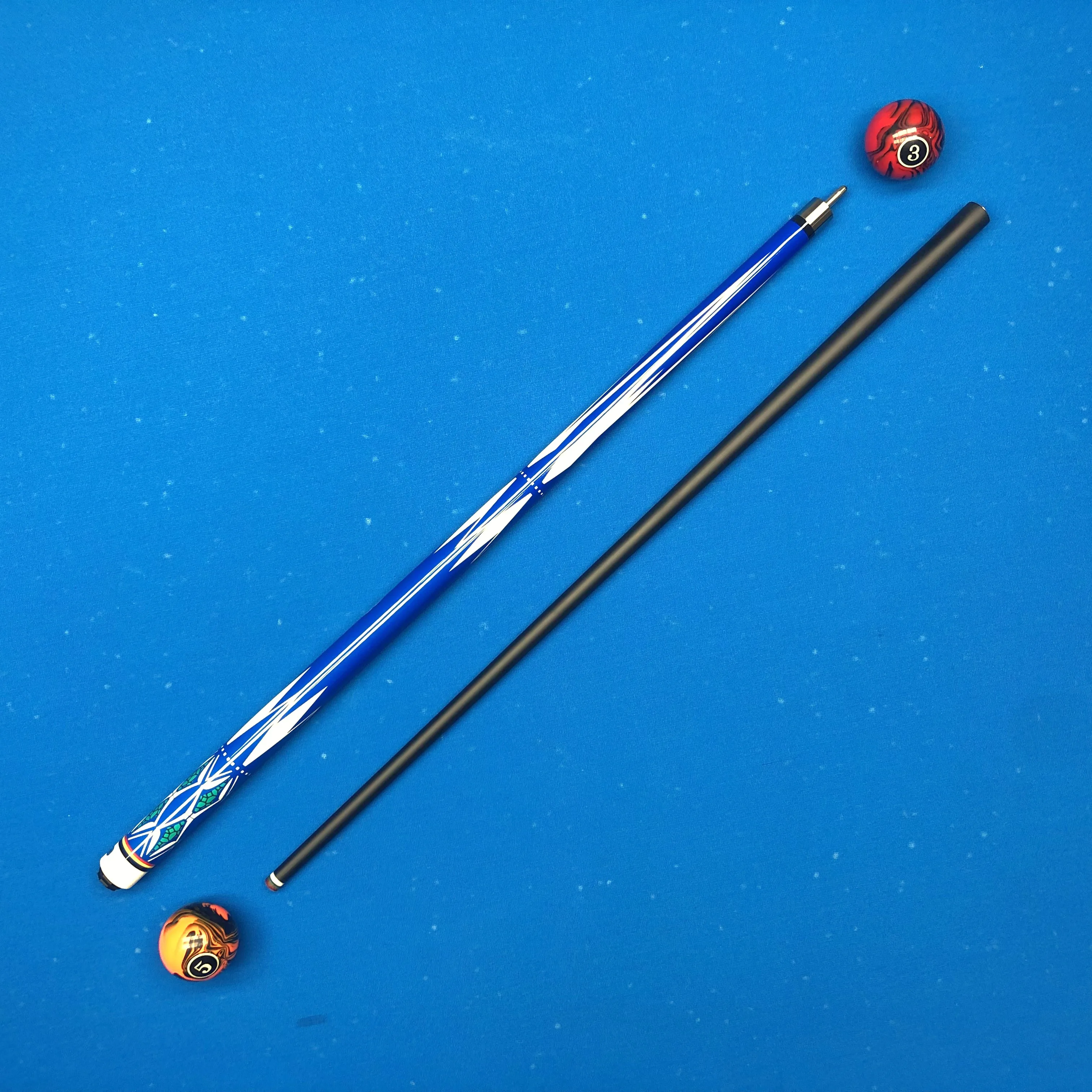 깨지지 않는 유리섬유 당구 큐 12.75mm 1/2 분할형, 다층 레인보우 복합 팁, 스테인리스 조인트, 정교한 패턴