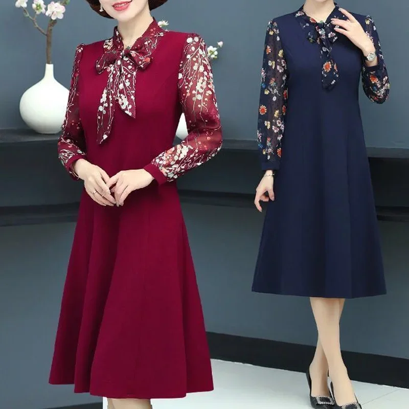 

New Spring Summer Upscale Westernized Lapel Tie Up Fashion Sleeve Print Loose Casual Oversize Women's A-line Dress zq39