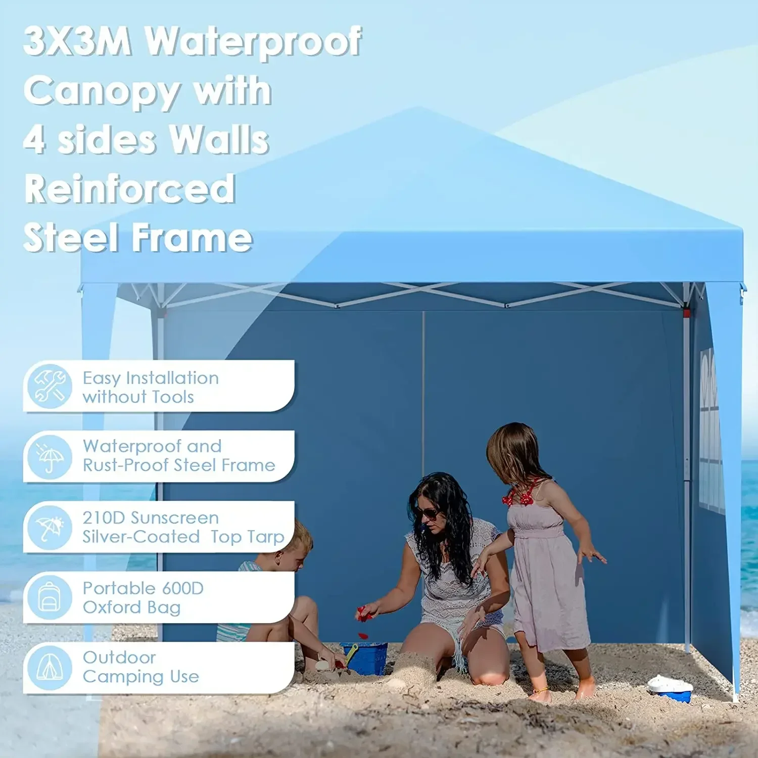 3x3m Sunshade Gazebo Portable Outdoor Rainproof Tent Adjustable Sides Party Garden Picnic Shade Shelter Include Top Canopy Frame pop canopy tent