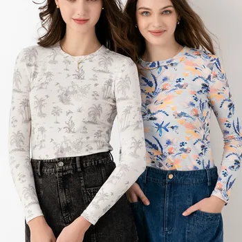 AS AW2024 spring summer print t shirt long sleeve fitted woman clothing - do not need size up