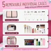 Large Travel Cosmetic Organizer Bag with 4 Removable Boxes Jewelry Roll Polyester Storage Pouch for Makeup Accessories 4