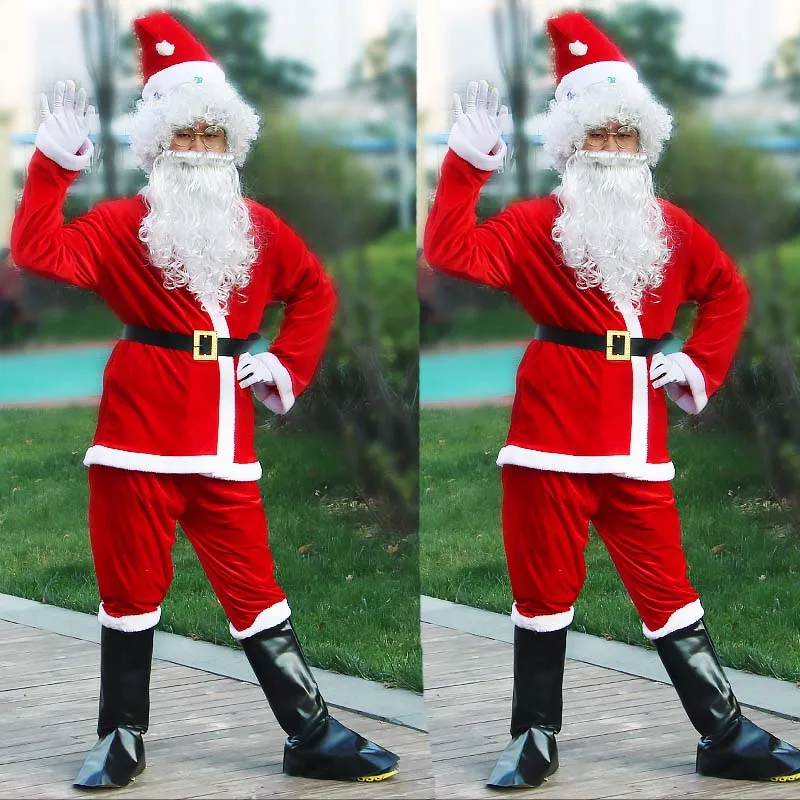 

Christmas Santa Claus Cosplay Costume For Adult Men Fancy Costumes Party Red Suit Coat Pants Beard Belt Hat Plus Size 6XL