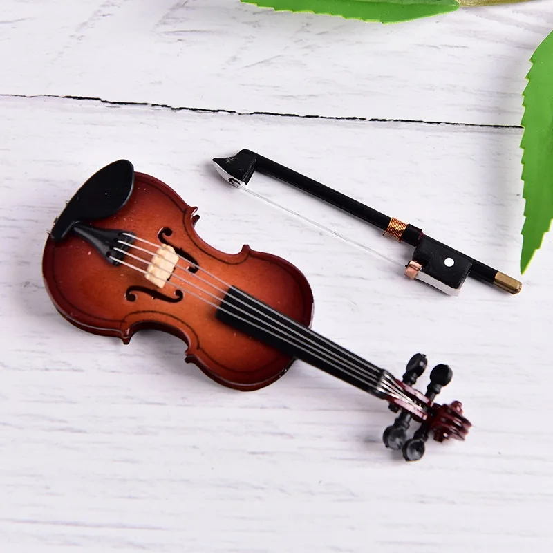 1 Set Exquisite Mini Violin Guitar With Musical Instrument Case Best Gift Miniature Wooden Ornament Dollhouse DIY KIds Toy Model