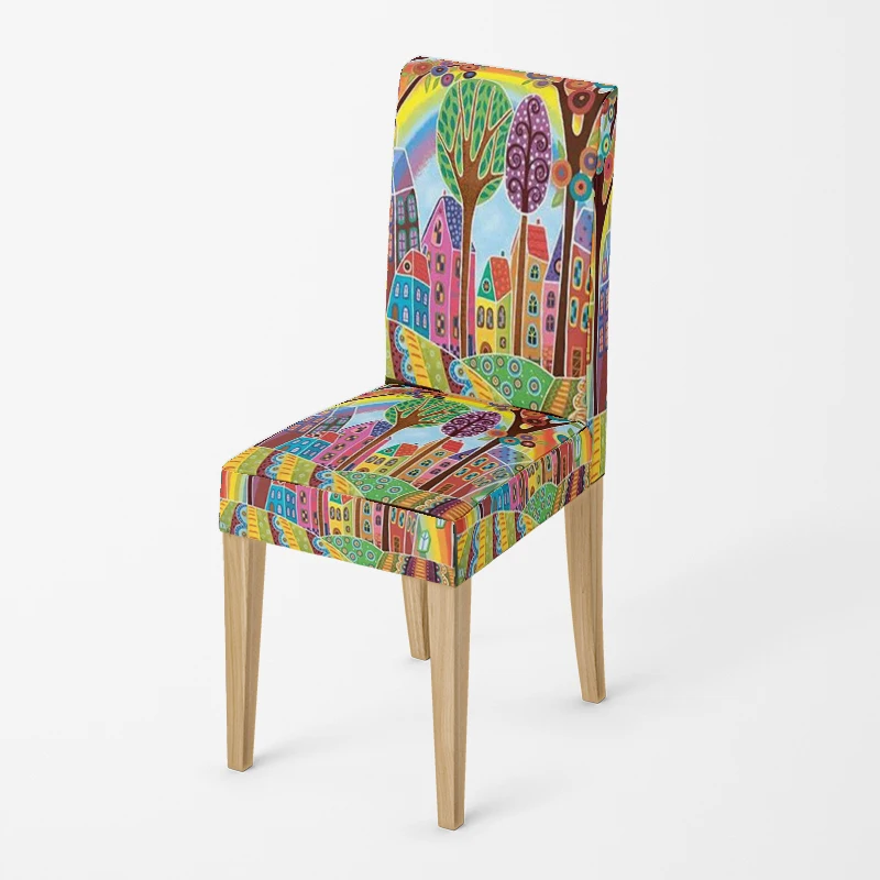 Home chair cover Oil painting style kitchen chairs Coversadjustable dining elastic fabricchairs covers chair cover for wedding 4