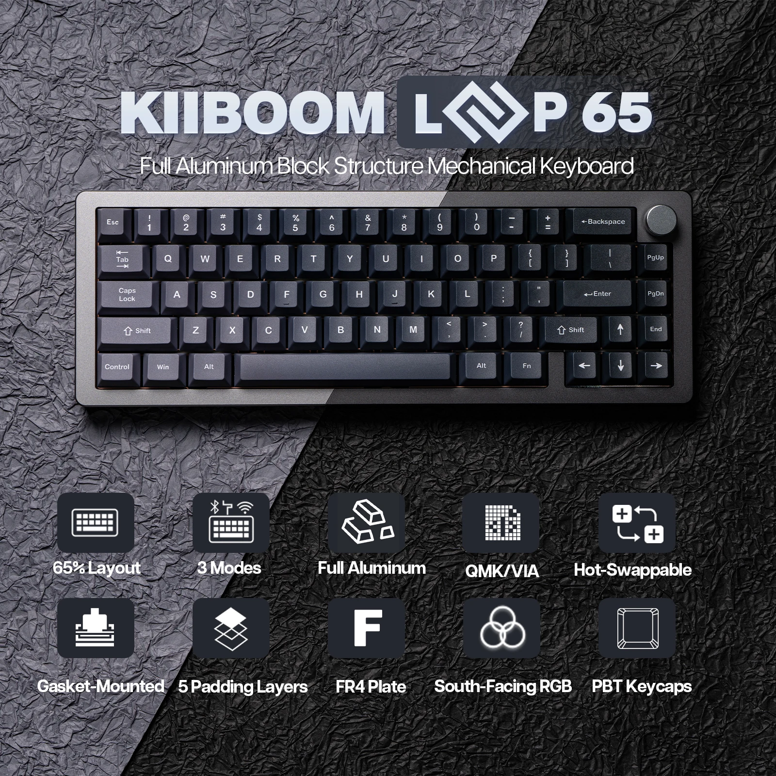 KiiBOOM Loop 65 65% QMK/VIA Hot Swappable Full Aluminum