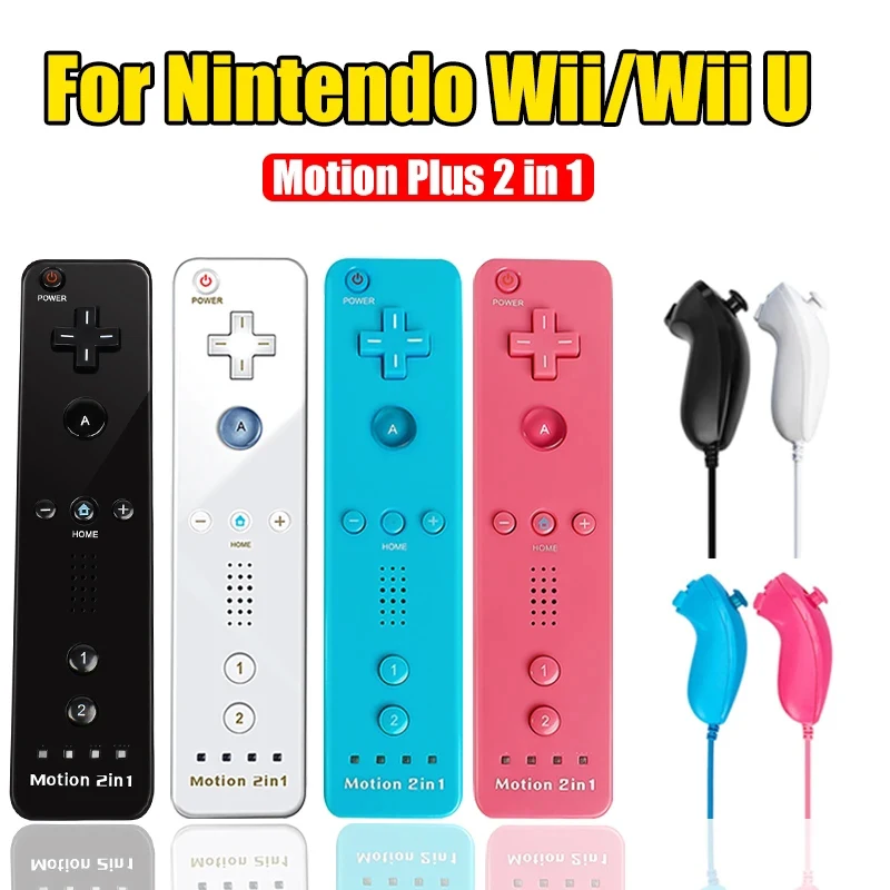 2 in 1 Remote for Wii Console with Motion Plus Wireless Gamepad Controller Nunchuck for Nintendo WII U Control Joystick Joypad