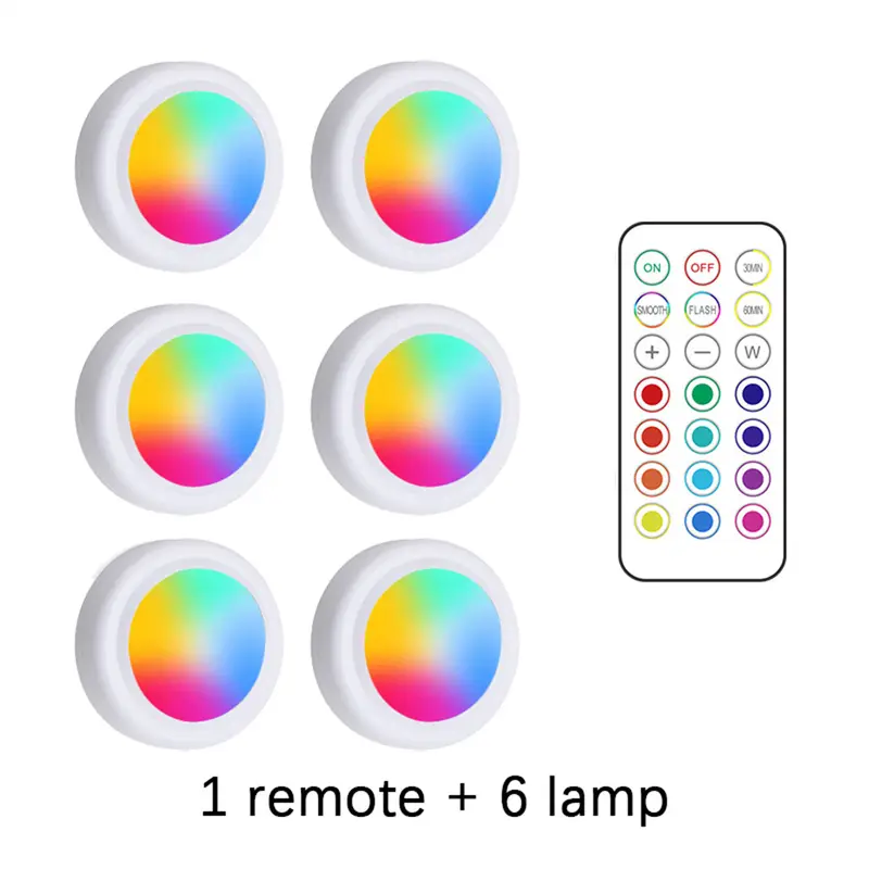 RGB LED Under Cabinet Lights with Remote Control Battery Powered Wireless Dimmable Night Lamp LED Lights for Home Wardrobe Light - Image 8