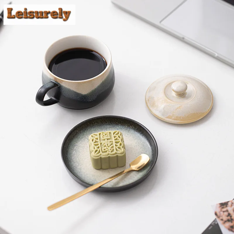 220ml Painted Coffee Mug With Plate Cappuccino Latte Cup Afternoon Tea Mug Household Cup Saucer Kit Office Water Cup Drinkware