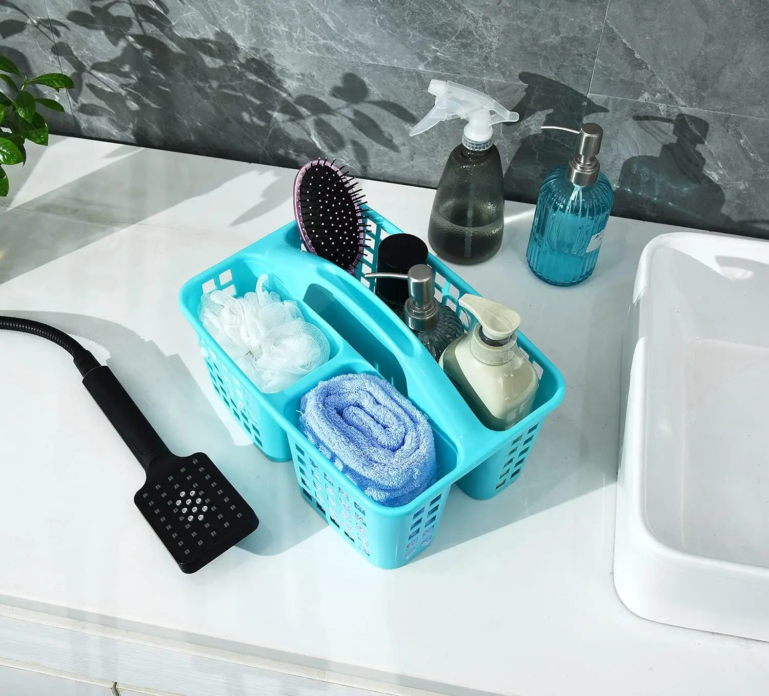 Portable Divided Plastic Shower Caddy with Handle for Versatile Storage in Dorms, Kitchens, and Bathrooms