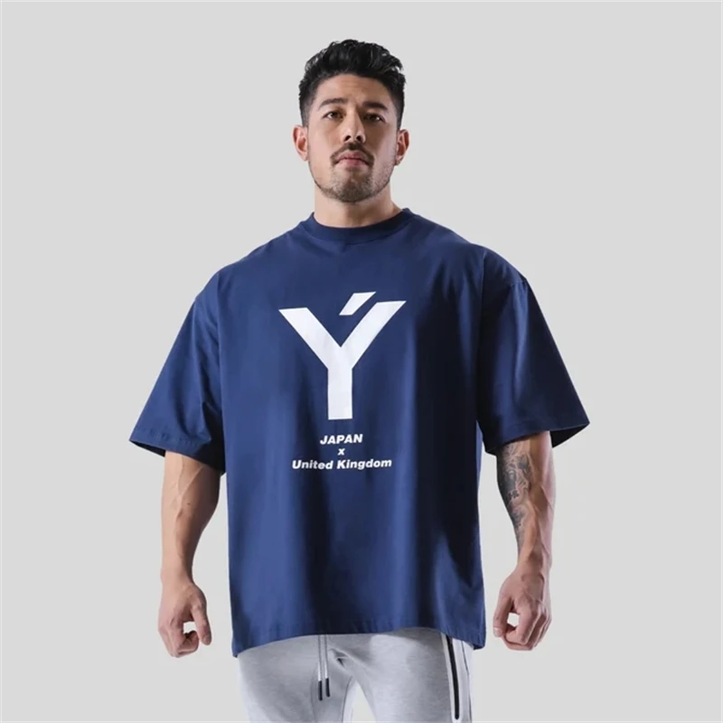 Green Summer Oversize Gym Accessories Fitness Sports Men's Short Sleeve T-shirt Fashion Casual Cotton Loose Elasticity Tees Tops 2