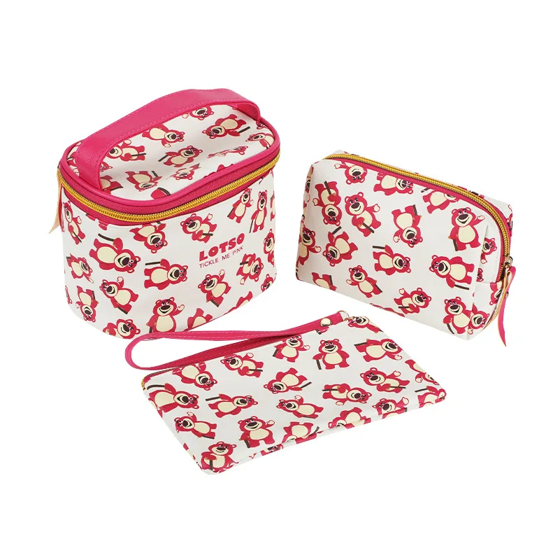 MINISO 2023 New Disney Strawberry Bear Cute Portable Cosmetic Bag Portable Waterproof Cosmetic Storage Toiletry Bag Storage Bag