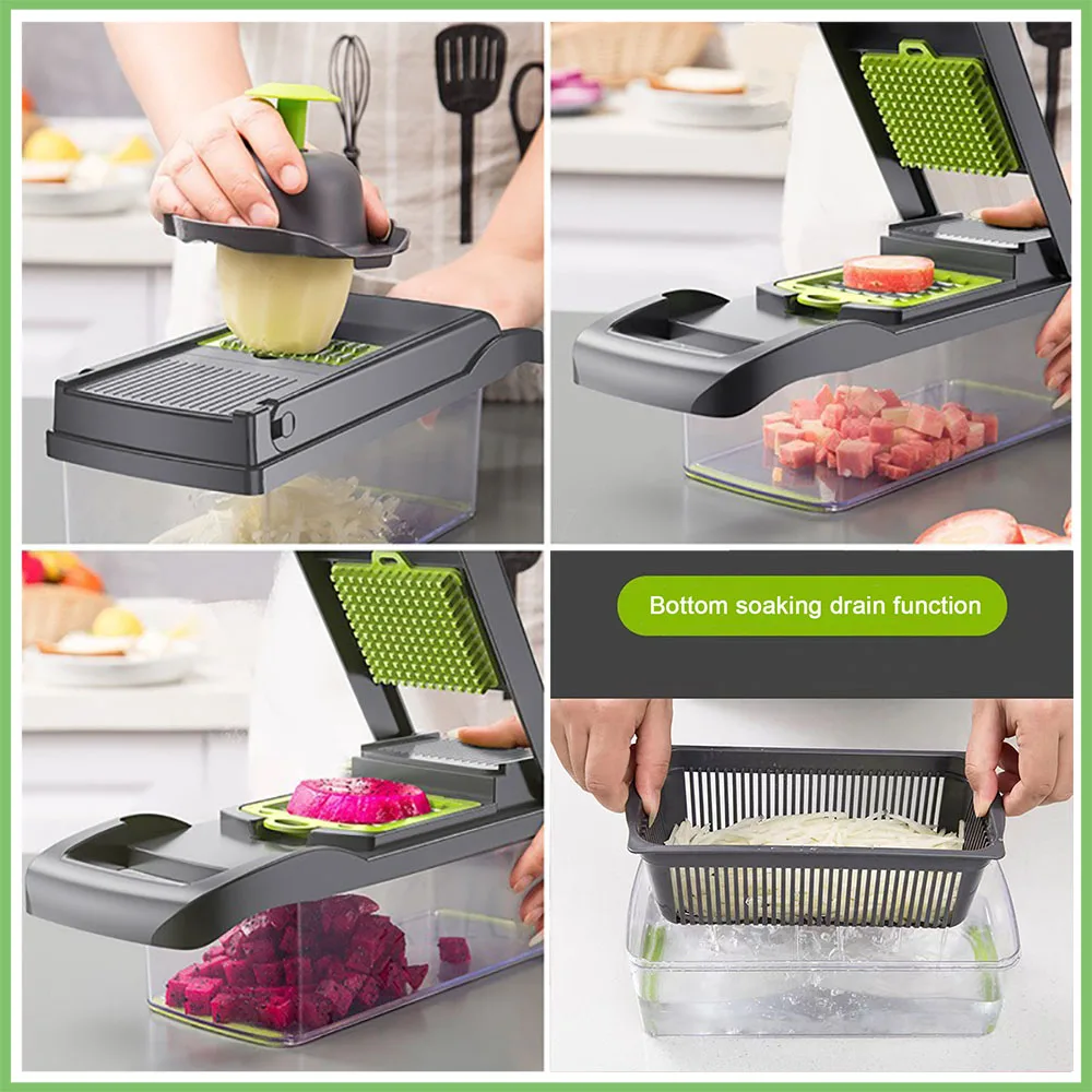 Multifunctional Vegetable Cutter Slicer Carrot Potato Grater Onion Chopper 12 In 1 With Drain Basket Kitchen Fruit Food Gadgets