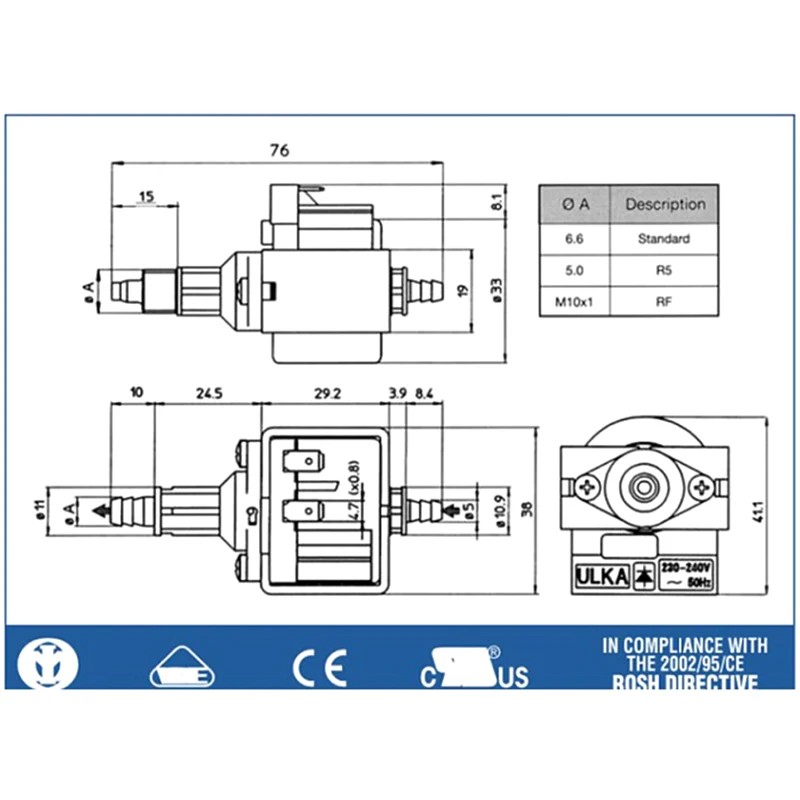 VIOKS Elektropumpe Pumpe Ersatz für Ulka NME1S, 16W 230V universal für  Kaffeemaschine Dampfbackofen Bügeltisch