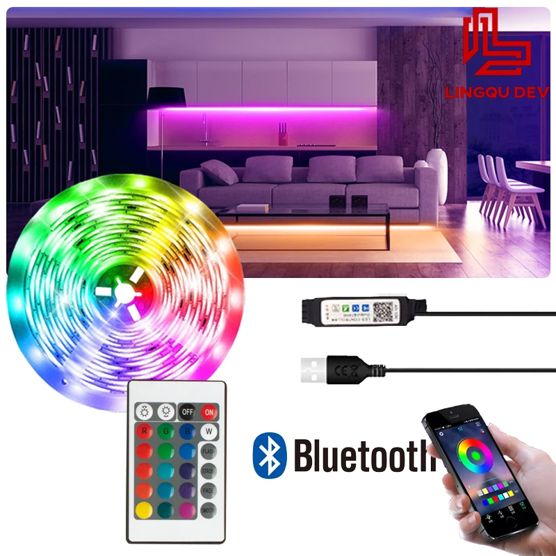 LED Lights Strips 5050 RGB Neon Lights 5V USB Bluetooth LED Strip Tape for Screen TV BackLight LED Lamp App Control Luces LED