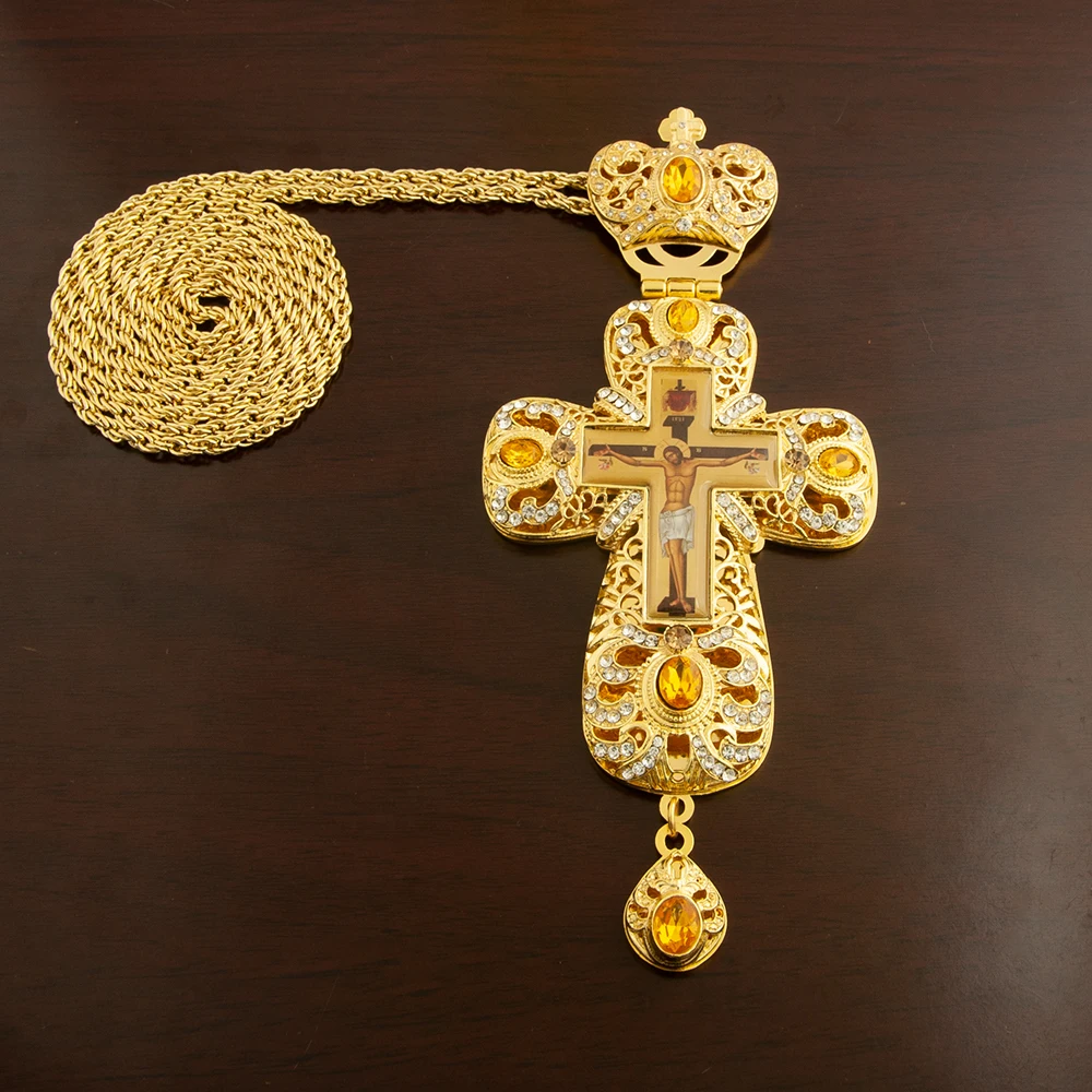 HTISOK Halskette mit orthodoxem Kreuz-Anhänger, orthodoxes Kreuz, religiöses Jesus-Kruzifix, Geschenk für Priester, Churche, Hochzeit, Beerdigung – Detail 9