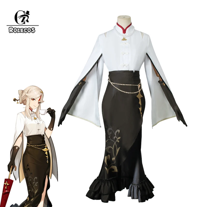 

ROLECOS Game Genshin Impact And Pizza Hut NingGuang Cosplay Costume Halloween Party Outfit Women Dress Full Set