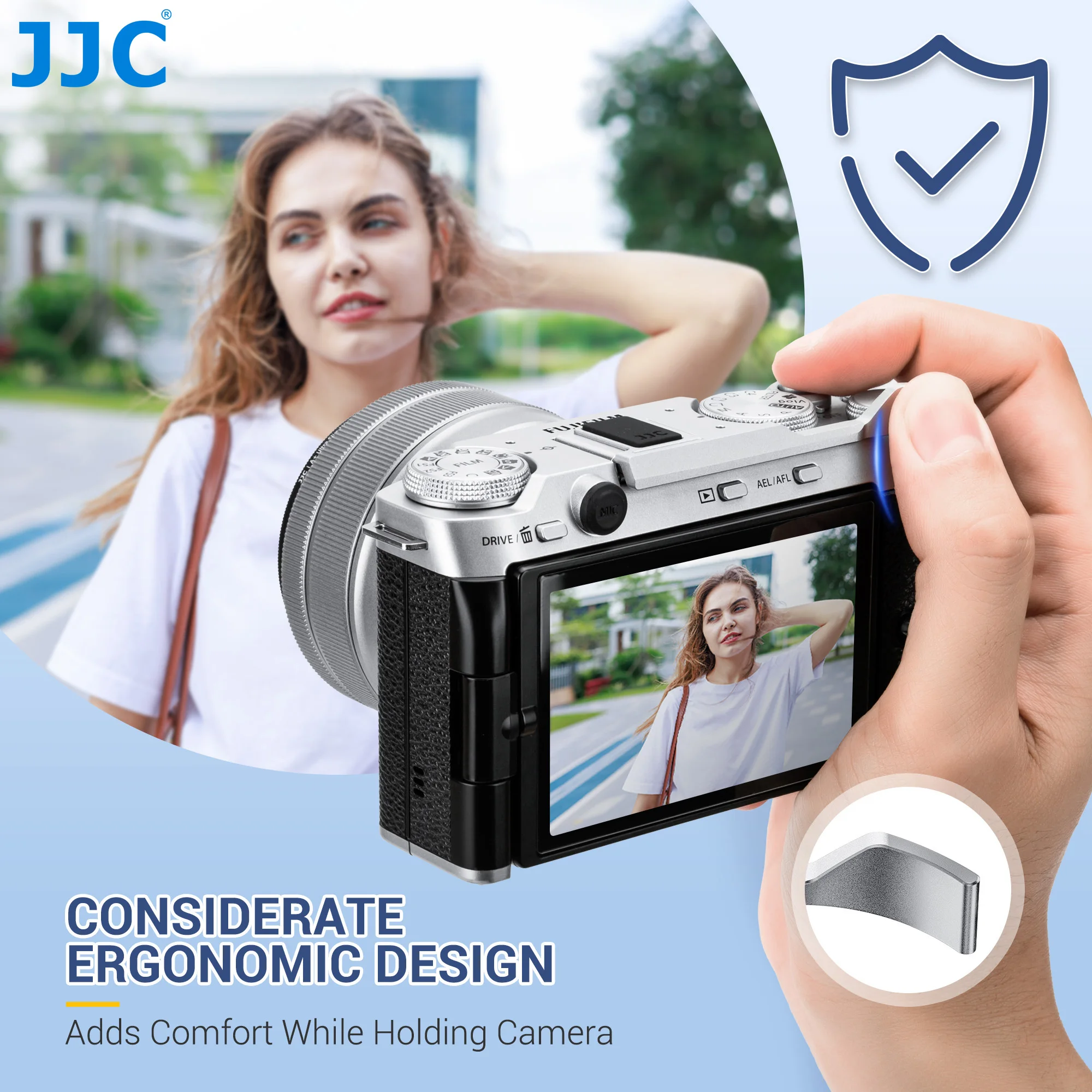 JJC 메탈 썸 업 핫 슈 커버, FUJIFILM X-M5 Fuji X-M5 핫 슈 썸 지지대, 편안한 안전 홀드 블랙 실버