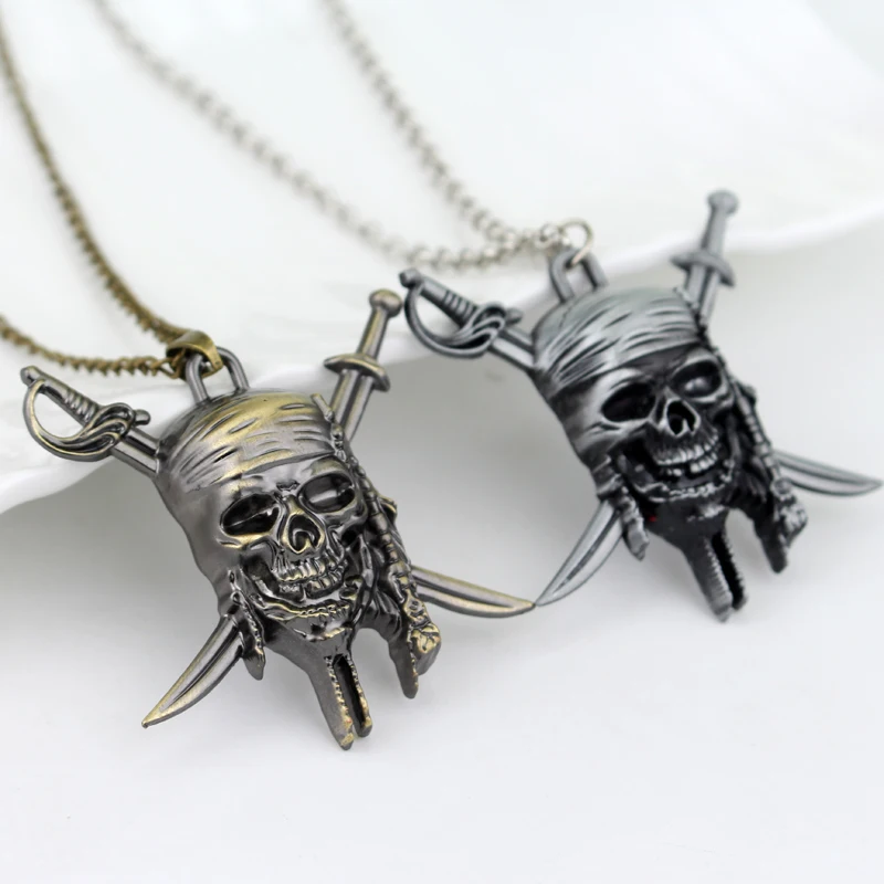 Movie Pirates Of The Caribbean Necklace Jack Sparrow Aztec Skeleton Skull Heads Pendant Coin Medallion Vintage Jewelry wholesale