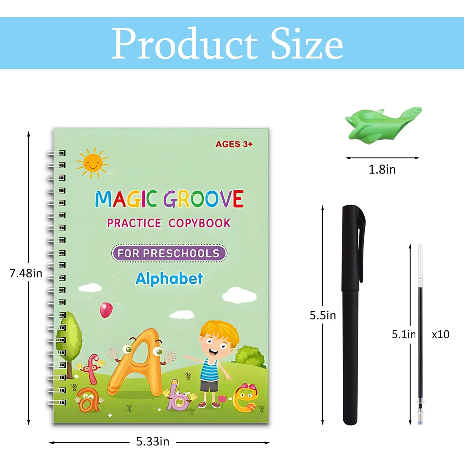  Reusable Grooved Handwriting Book for Kids Age 3-8, Magic  Calligraphy Copybook for Practice : Office Products