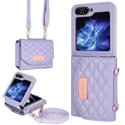 Deluxe Crossbody Wallet and Card Holder Leather Phone Case with Protective Cover for Galaxy Z Flip4 (Purple)