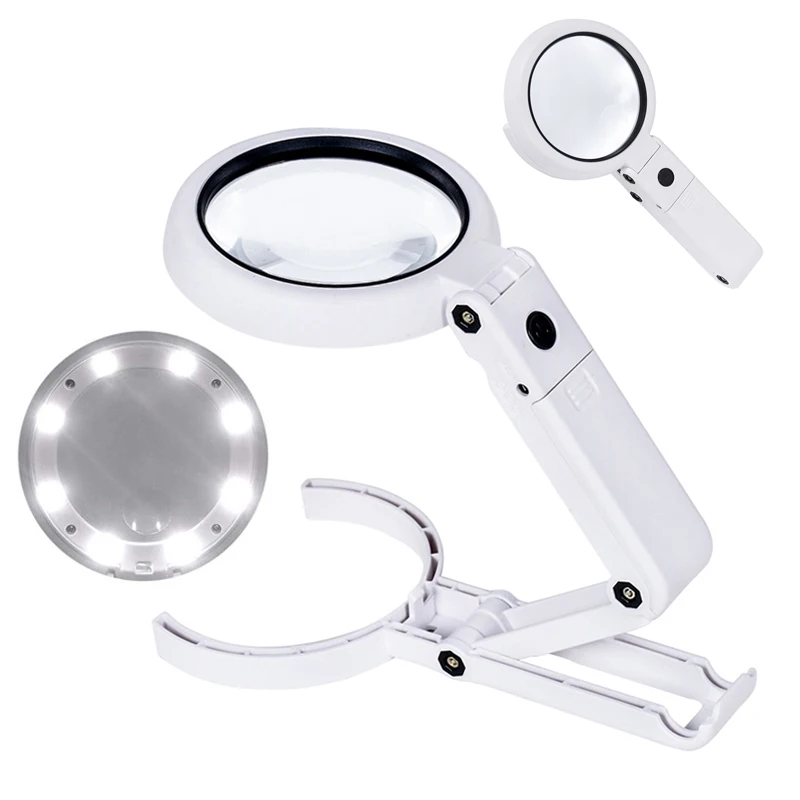 Small Magnifying Glass with LED Light 8 Inch Handheld Battery Operated