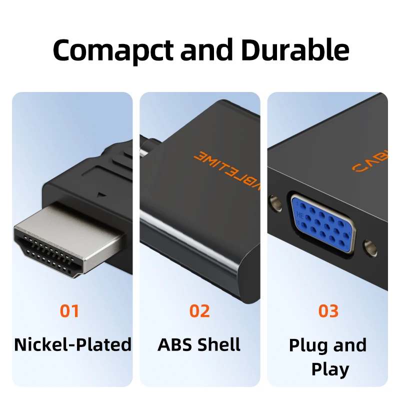 CABLETIME HDMI to VGA HD 1080P 60Hz ABS Shell Video Transmission for Laptop HDTV Monitor Desk Computer Lenovo Dell