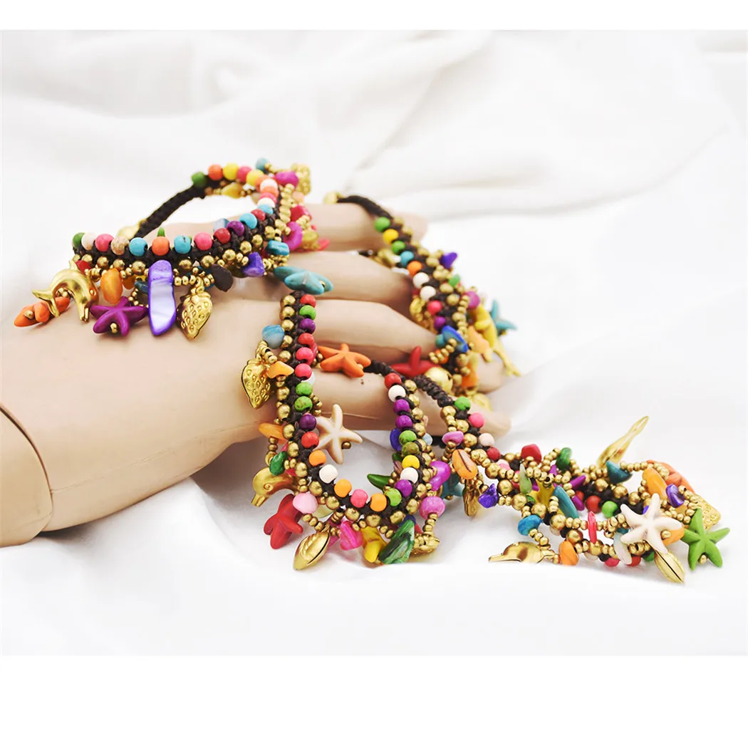 2022 Summer Fashion Europe And America Turquoise Anklet  For Women Men New Boho Beach Party Jewelry Tricolor Starfish Party Gift