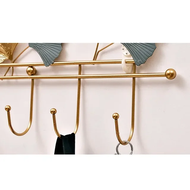 Style Cap Hook Organizer Iron Leaf Hanging Nordic Accessories Golden Key Hanger Creative Home Art Wall Decoration Coat Storage 5