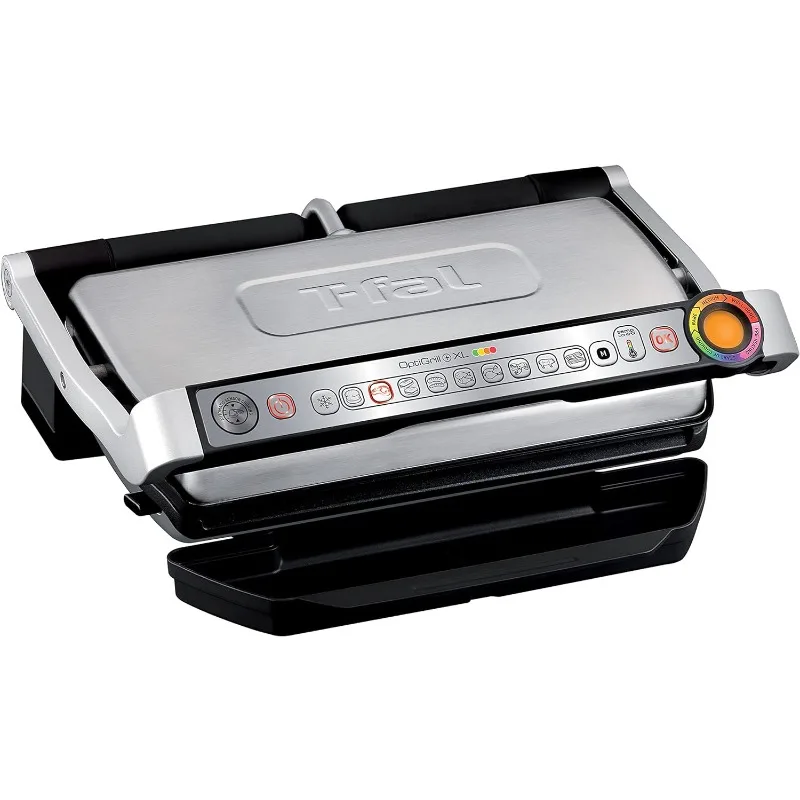 

Электрический гриль T-Fal OptiGrill XL из нержавеющей стали, 6 порций, 9 умных автоматических режимов приготовления пищи, 1800 Вт, антипригарный, съемный