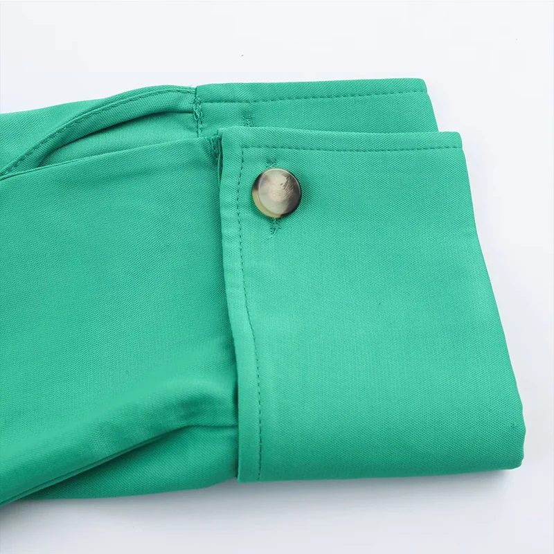 Chic Fashion Green Satin Shirts for Women 2025 New Long Sleeve Pocket Women's Streetwear Casual Shirt And Blouse Top ﻿