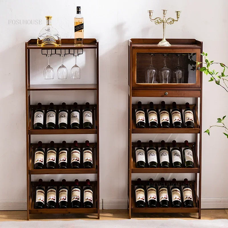 European Bamboo Villa Floor Bar Cabinets Living Room Furniture Wine-bottle Holder Simple Household Restaurant Storage Racks L