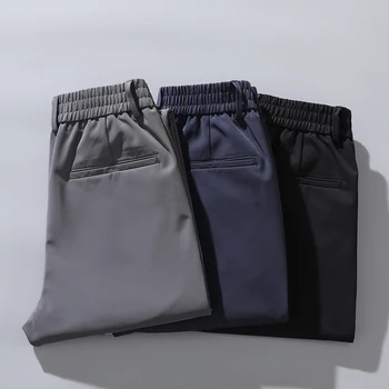 Men's Stretchable Elastic Slim Fit Casual Pants Jogger Business Classic Trousers Male Black Gray Blue Size 28-38 4