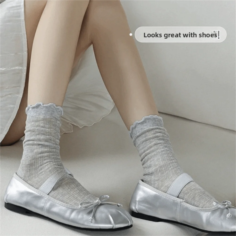 Women Mesh Mid Tube Socks Polyester Cotton Breathable Ballet Style