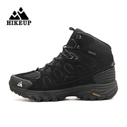 Men's High-Top Waterproof Suede Hiking Boots - Non-Slip Lace-Up Outdoor Winter Shoes - 45 (Black)