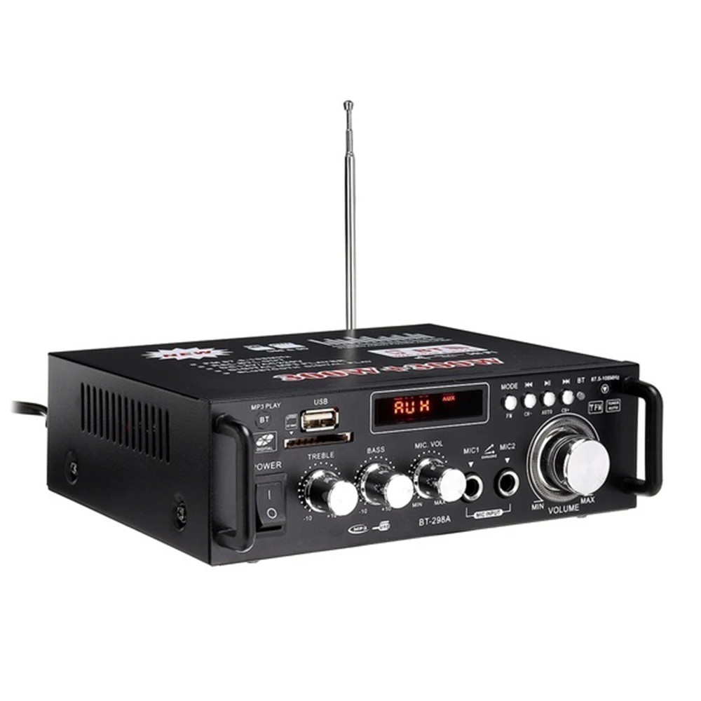 무선 호환 미니 앰프, 2CH HIFI 오디오, HIFI 스테레오 파워 앰프, USB FM 라디오, 리모컨 포함, 자동차 홈